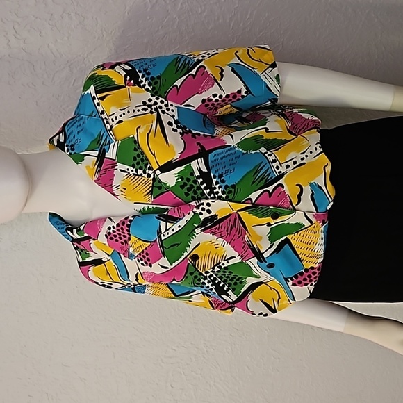 VTG JORDAN 1980s Colorful Graffiti Blouson Blouse - Picture 3 of 8